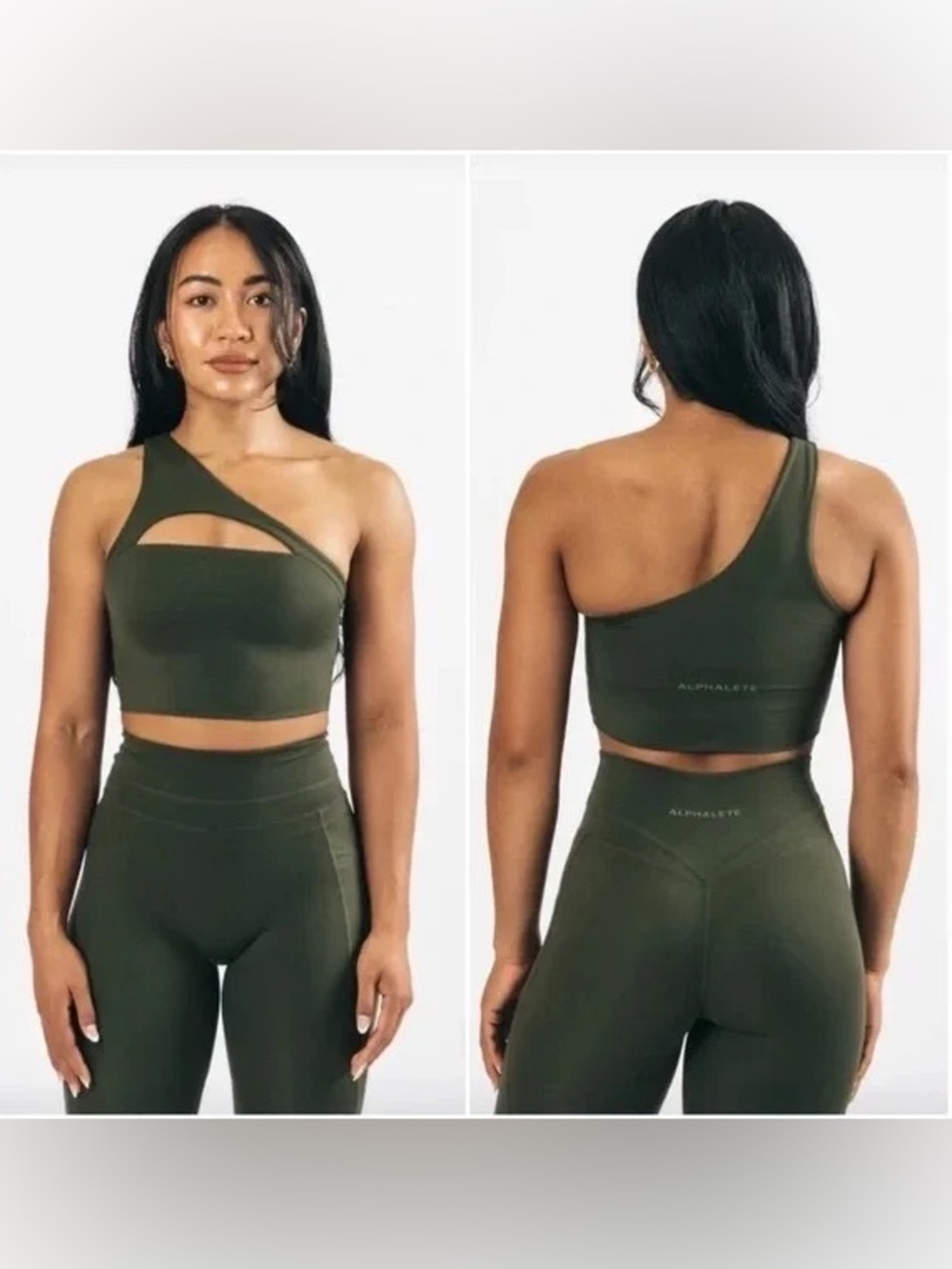 Alphalete Olive Asymmetric Cutout Sports Bra |  Olive |‎ S